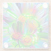 ネオン抽象芸術デイジーと鮮やかな色彩 ガラスコースター (裏面)