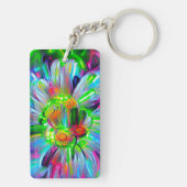 ネオン抽象芸術デイジーと鮮やかな色彩 キーホルダー (裏面)