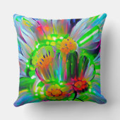 ネオン抽象芸術デイジーと鮮やかな色彩 クッション (裏面)