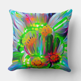 ネオン抽象芸術デイジーと鮮やかな色彩 クッション