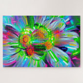 ネオン抽象芸術デイジーと鮮やかな色彩 ジグソーパズル (横)
