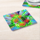 ネオン抽象芸術デイジーと鮮やかな色彩 スクエアペーパーコースター (アングル)