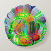 ネオン抽象芸術デイジーと鮮やかな色彩 ラウンドクッション (裏面)