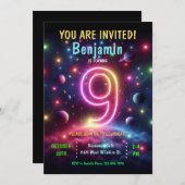 ネオン数字少年9歳誕生日 招待状 (正面/裏面)