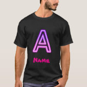 ネオン文字Aモノグラム 発光するパープルピンクのイニシャル Tシャツ (正面)