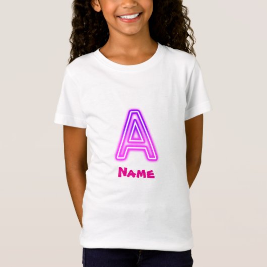 ネオン文字Aモノグラム 発光するパープルピンクイニシャル Tシャツ (正面)