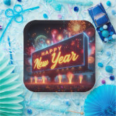 ネオン新年の看板 ペーパープレート (パーティー)