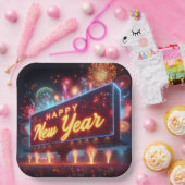 ネオン新年の看板 ペーパープレート (パーティー)