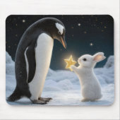 ネオン星を持つウサギとペンギン マウスパッド (正面)