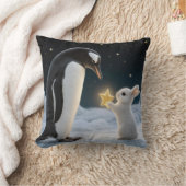 ネオン星を持つクリスマスのウサギとペンギン クッション (ブランケット)