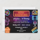 ネオン映画の夜の誕生日パーティーへの招待 招待状 (正面)