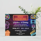 ネオン映画の夜の誕生日パーティーへの招待 招待状 (スタンド正面)