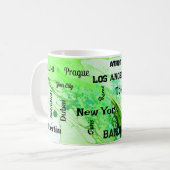 ネオン春グリーンマーブルスワールメガシティ コーヒーマグカップ (正面左)