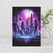 ネオン未来的なサイバースケープのスカイライン 案内状 (スタンド正面)