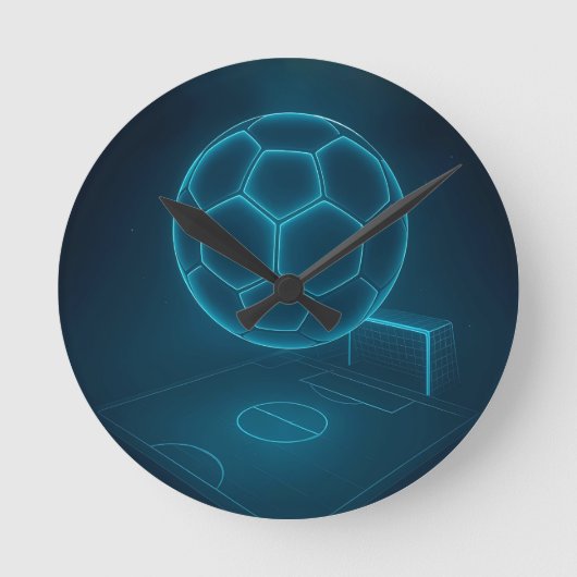 ネオン未来的なサッカーフィールドアート ラウンド壁時計 (正面)
