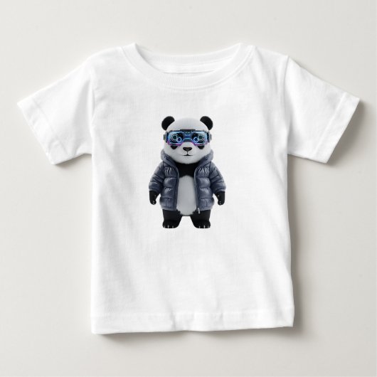ネオン東京のサイバーパンクパンダの子 ベビーTシャツ (正面)