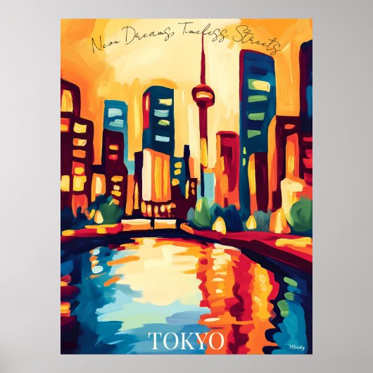 ネオン東京スカイライン抽象芸術フォヴィストスタイル ポスター (正面)