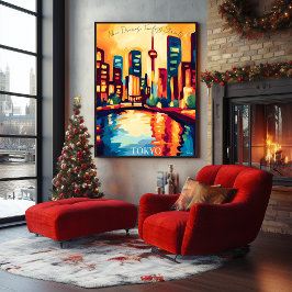 ネオン東京スカイライン抽象芸術フォヴィストスタイル ポスター