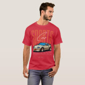 ネオン格子の上のレトロスポーツカー かわいい男の子 Tシャツ (正面フル)