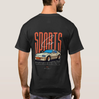 ネオン格子上のレトロスポーツカー Tシャツ