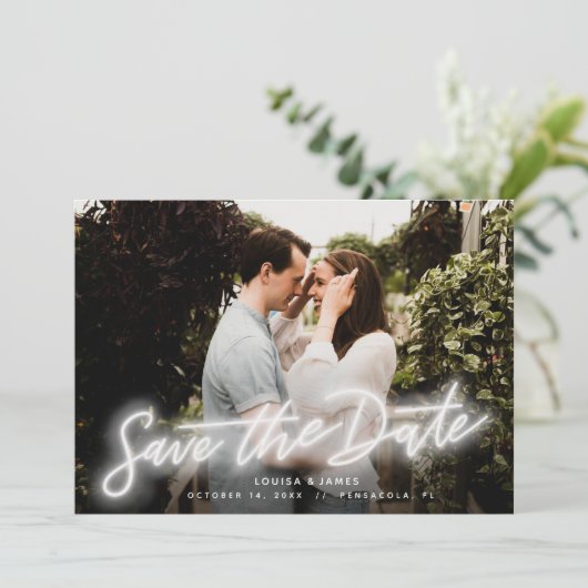 ネオン横写真 Save the Date 招待状 (スタンド正面)