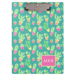 ネオン水彩サボテンポット柄 クリップボード