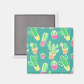 ネオン水彩サボテンポット柄 マグネット (正面/裏面)