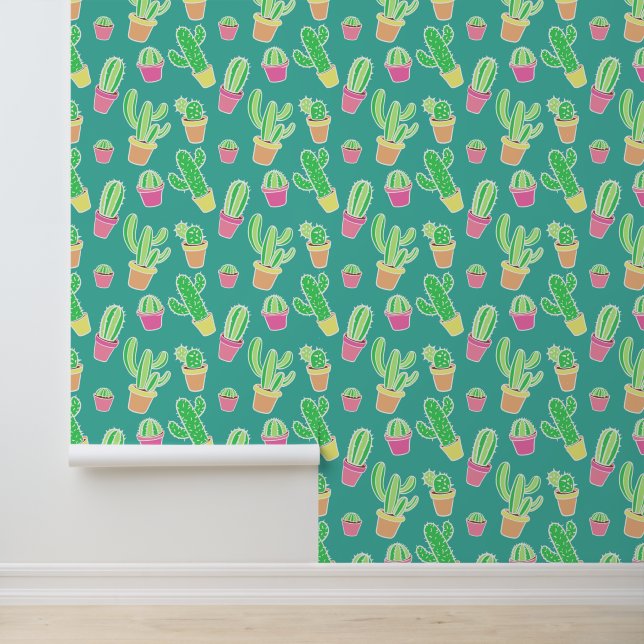 ネオン水彩サボテンポット柄 壁紙 (アプリケーション)