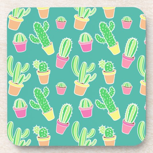 ネオン水彩サボテン(ポット型) コースター (正面)