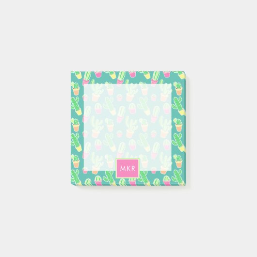 ネオン水彩サボテン(ポット型) ポストイット (正面)