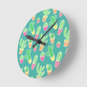 ネオン水彩サボテン(ポット型) ラウンド壁時計 (傾斜)