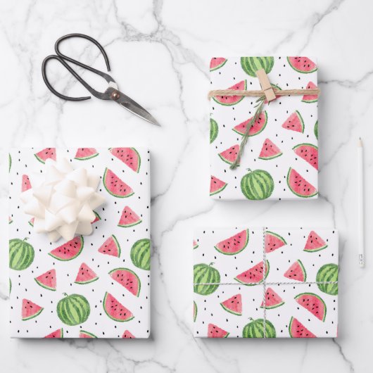 ネオン水彩スイカ模様 ラッピングペーパーシート (正面)