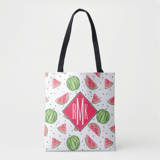 ネオン水彩画のスイカパターン トートバッグ (正面)