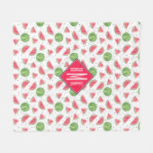 ネオン水彩画のスイカパターン フリースブランケット (正面(横))