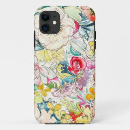 ネオン水彩花iPhoneケース iPhone 11 ケース