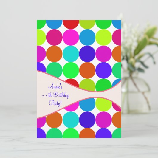 ネオン水玉模様ガールズ任意のナンバーバイタデイパーティー 招待状 (スタンド正面)