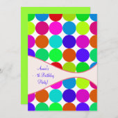 ネオン水玉模様ガールズ任意のナンバーバイタデイパーティー 招待状 (正面/裏面)