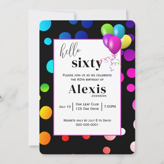 ネオン水玉模様60歳の誕生日パーティー 招待状 (正面)