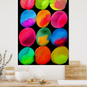 ネオン水色の円のパターン抽象芸術アートカラー ポスター (キッチン)