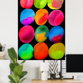 ネオン水色の円のパターン抽象芸術アートカラー ポスター (ホームオフィス)