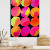 ネオン水色の円のパターン抽象芸術アートカラー ポスター (キッチン)