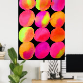 ネオン水色の円のパターン抽象芸術アートカラー ポスター (ホームオフィス)