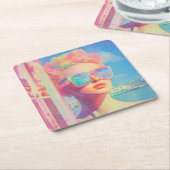 ネオン沿岸美しいとサングラス スクエアペーパーコースター (アングル)