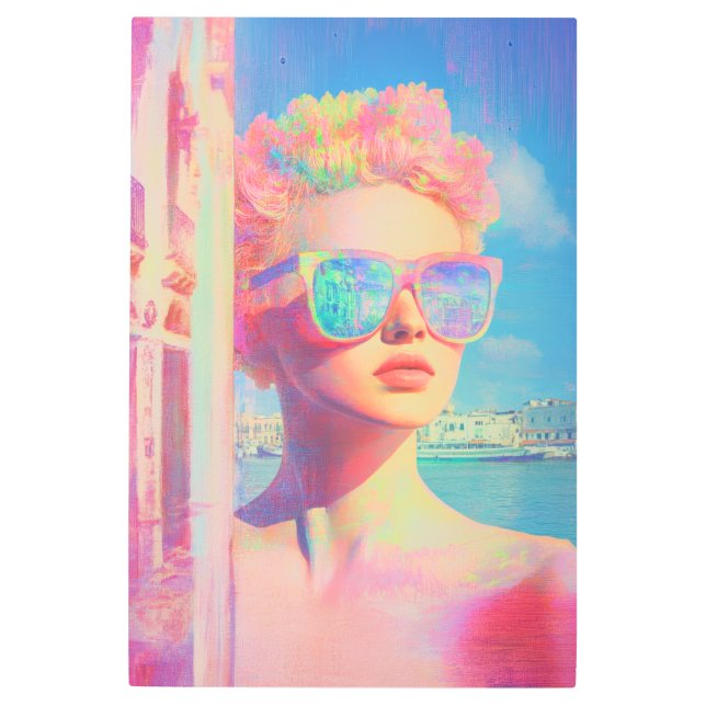 ネオン沿岸美しいとサングラス メタルプリント (正面)