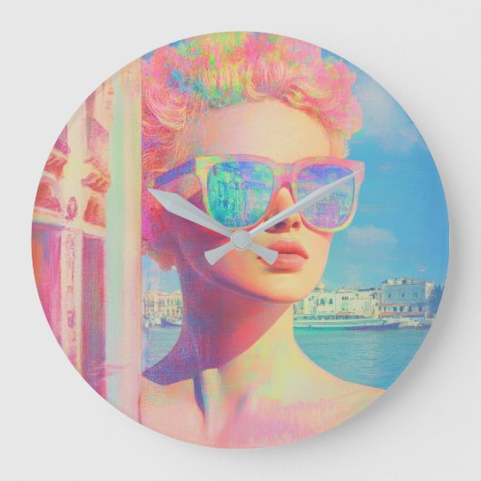 ネオン沿岸美しいとサングラス ラージ壁時計 (正面)