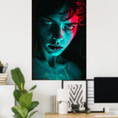 ネオン注視点:ひび割れた現実ポートレートポスター ポスター (ホームオフィス)