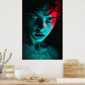 ネオン注視点:ひび割れた現実ポートレートポスター ポスター (キッチン)