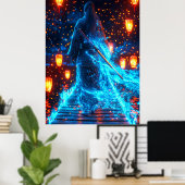 ネオン浪人 – 熱狂的な侍の幽霊 ポスター (ホームオフィス)