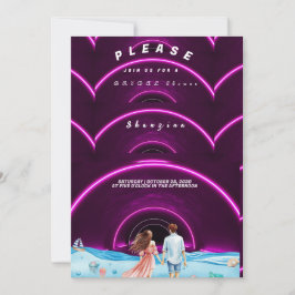 ネオン海をテーマにしたブライダルシャワー 招待状