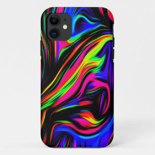 ネオン渦巻き模様の黒い黄色のピンクブルー iPhone 11 ケース